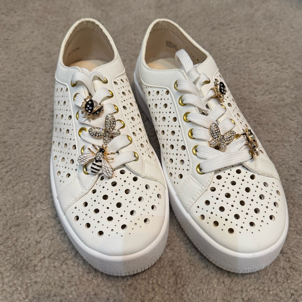 Dolce Vita White Sneakers with Gold Accents